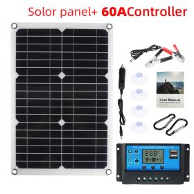 25W-180W 18V/12V Portable Solar Panel Waterproof USB Port Solar Power 5V Solar Battery Charger Outdoor Camping Phone Power Bank (Ships From: China, Color: with 60A controller)